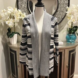 Lands' End Gray and Black Striped Cardigan